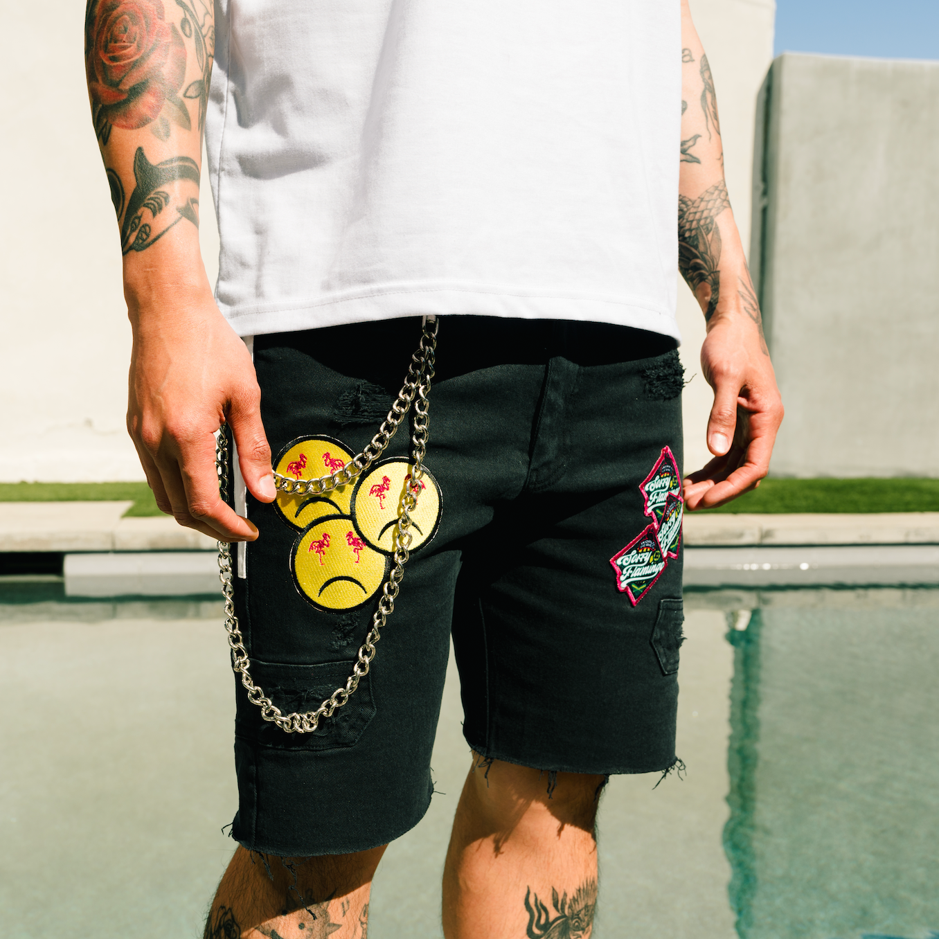 SorryFlamingo Distressed Biker Jorts